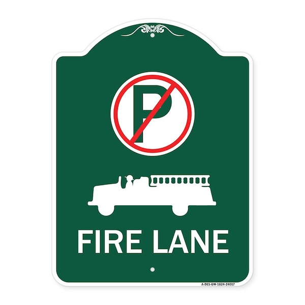 Signmission Fire Lane W/ No Parking & Graphic, Green & White Aluminum Sign, 18" x 24", GW-1824-24017 A-DES-GW-1824-24017 - main